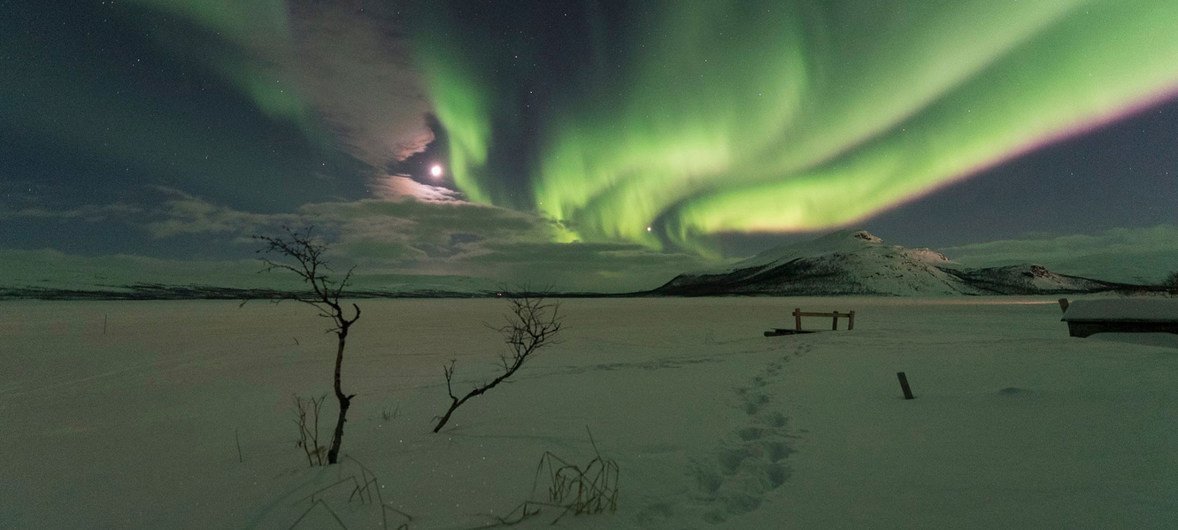 A aurora boreal em Kilpisjarvi, Finlândia.